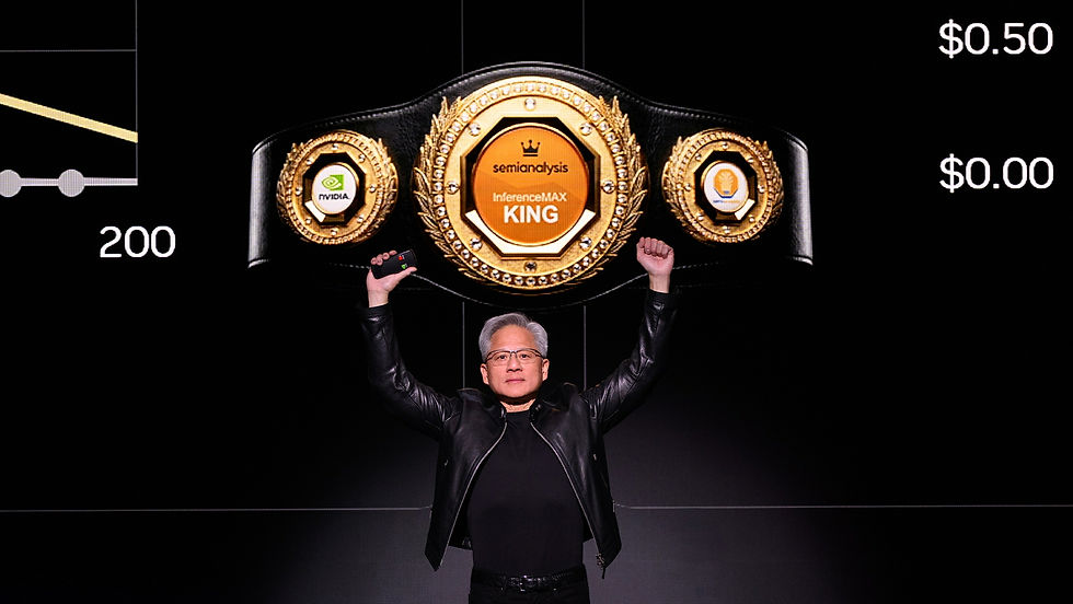 Jensen Huang, oprichter en CEO van NVIDIA, tijdens de GTC-keynote van 2026. Foto: NVIDIA, officieel newsroomarchief, geraadpleegd 8 oktober 2026.